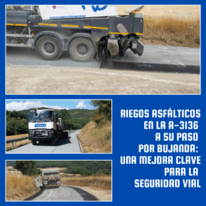 Riego asfáltico en la A-3136 en Bujanda