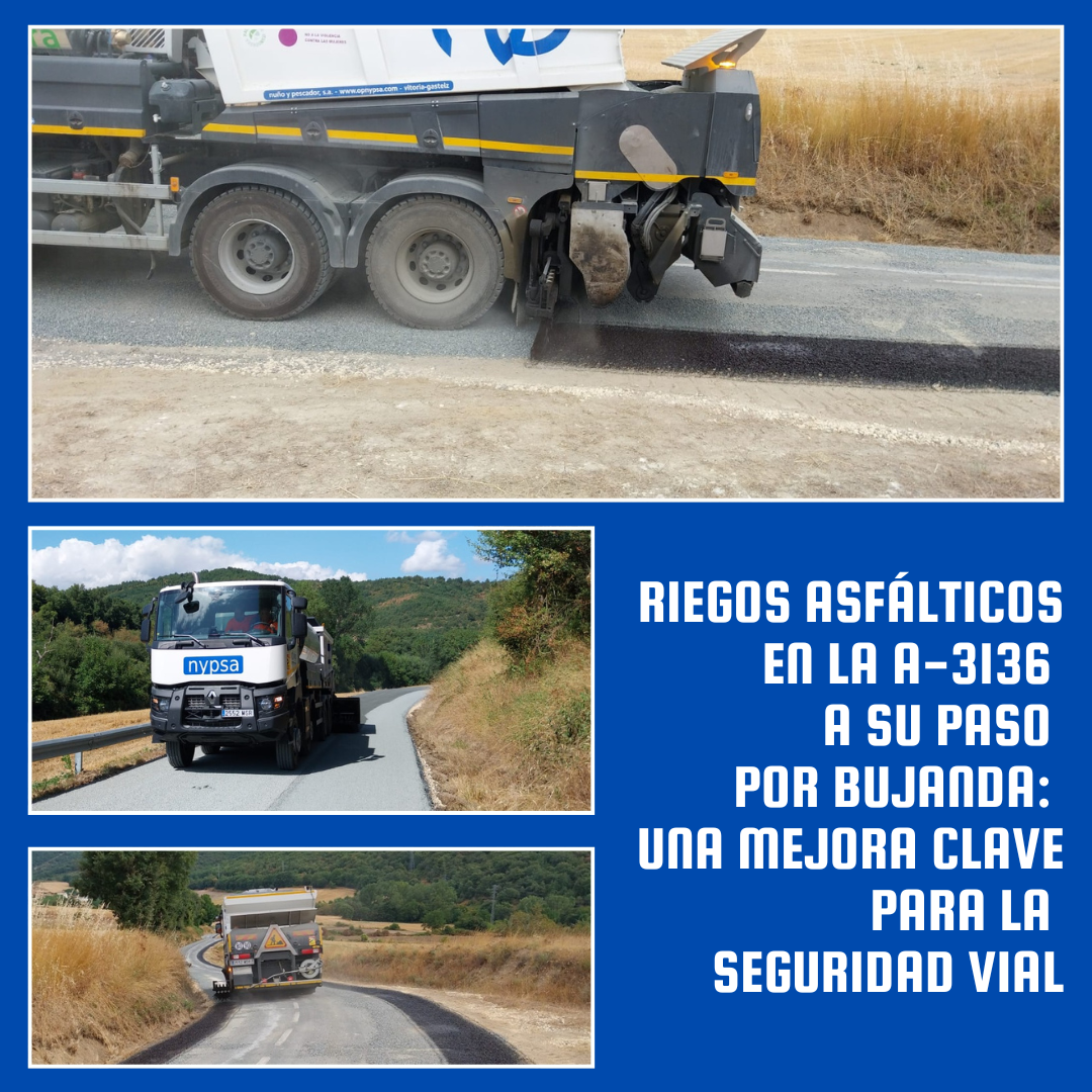 Riego asfáltico en la A-3136 en Bujanda